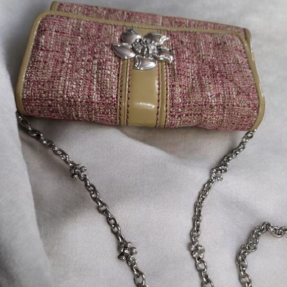 Brighton VTG Juliette Tweed Crossbody/Shoulder Bag With Floral Accent Chain - Picture 7 of 12